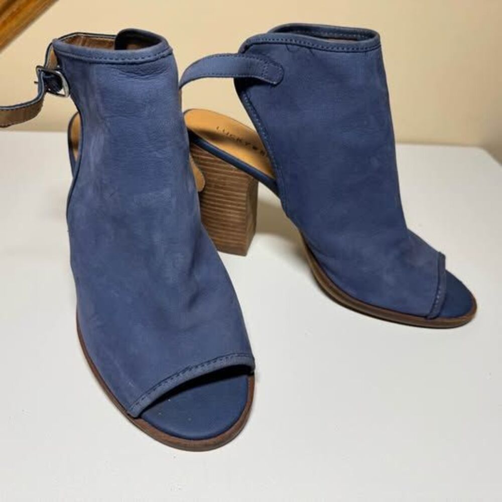 Lucky Brand Lisza Blue Leather Peep Toe Booties Size 9M